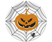 Talerzyki papierowe Halloween DAISY, Dynia, pajęczyna, 18 cm, 8 szt.