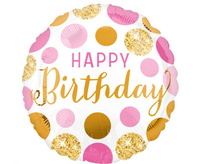 Balon foliowy Birthday różowo-złoty 45 cm
