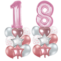 Bukiet balonów na 18 URODZINY, różowo-srebrny - opcja hel