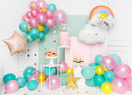 Balon foliowy Happy Birthday jasny pudrowy róż 40 cm