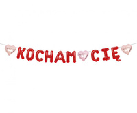 Girlanda papierowa "KOCHAM CIĘ", czerwona, 1,8 m.