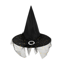 Kapelusz czarownicy z tiulem Halloween czarno-srebrny 38 x 32 cm