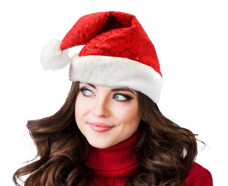 Czapka Mikołaja czerwona z błyszczącymi cekinami 30 x 42 cm