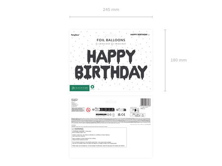 Balon foliowy Happy Birthday, 340x35cm, czarny