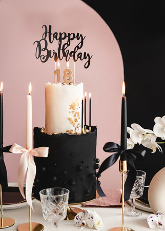 Topper na tort Happy Birthday, czarny, 22,5cm