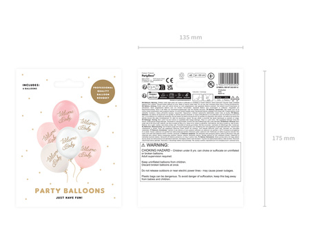 Balon lateksowy Welcome Baby mix różowy 30 cm 6 szt.