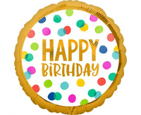 Balon foliowy 18" CIR "Happy Birthday" kropki, zapakowany