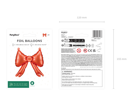 Balon foliowy do girland Kokardy czerwony 25,5 x 25 cm 5 szt.