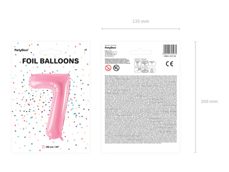 Balon foliowy Cyfra 7 różowy 86 cm