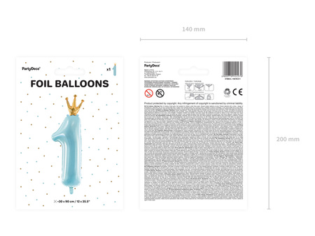 Balon foliowy Cyfra ''1'', 37x100 cm, błękit