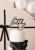 Topper akrylowy na tort Happy Birthday, czarny, 16.5 cm
