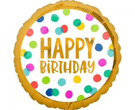 Balon foliowy 18" CIR "Happy Birthday" kropki, zapakowany