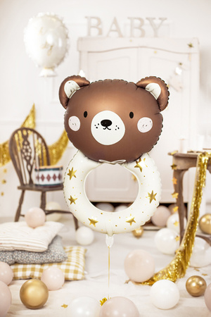 Balon foliowy Baby Shower Grzechotka miś brązowy 61 x 88 cm