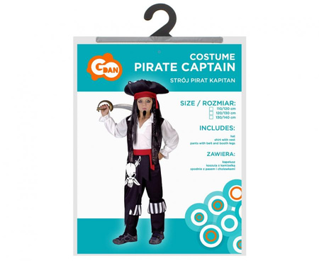 #LSC Zestaw dla dzieci Pirat Kapitan (koszula z kamizelką, spodnie z pasem i cholewkami, kapelusz), rozm. 110/120 cm
