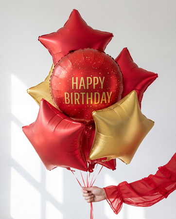 Balon foliowy pastylka Happy Birthday ciemny czerwony 35 x 35 cm