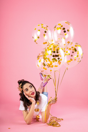 Balony lateksowe z konfetti kółka złote 30 cm 6 szt.