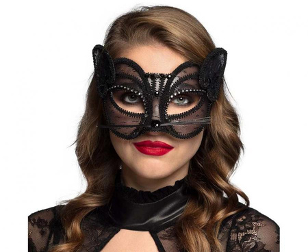 Maska Wenecka Kot Deluxe, czarna