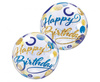 Balon Bubble Birthday Blue i Gold Dots 55 cm