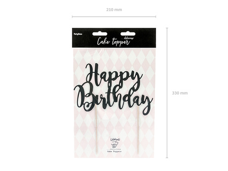 Topper na tort Happy Birthday czarny 22,5 cm