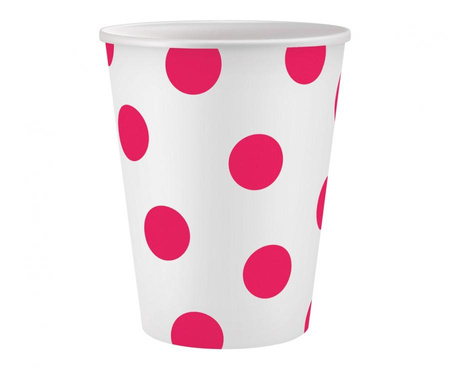 Kubeczki papierowe białe Groszki magenta 250 ml 6 szt.