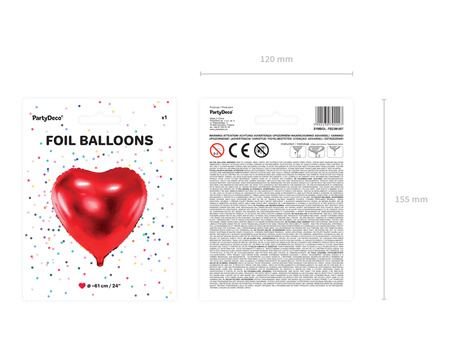 Balon foliowy Walentynki Serce czerwony 61 cm
