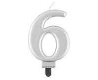 Świeczka Cyfra 6 metalik srebrna 8,0 cm