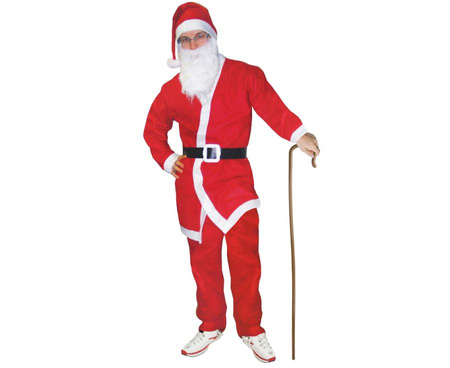 Zestaw kostiumowy Mikołaj: czapka, broda, bluza, spodnie, pasek uniwersalny