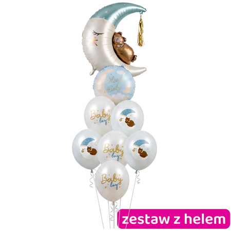 Zestaw balonów z helem Powitanie chłopca - Miś na księżycu