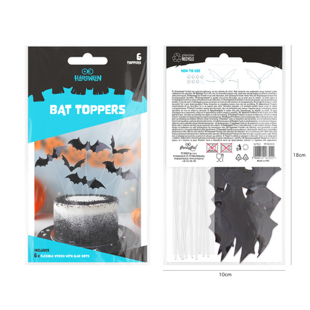 Toppery na tort Halloween Nietoperze DIY 6 szt.