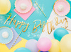 Baner Happy Birthday, złoty, 16.5x62cm