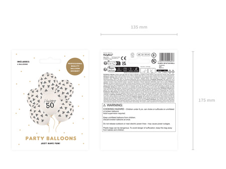 Balony lateksowe 50 urodziny Happy 50 Birthday Off-white Pastel 30 cm 6 szt.