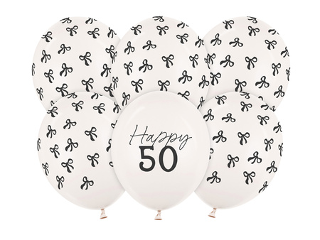Balony lateksowe 50 urodziny Happy 50 Birthday Off-white Pastel 30 cm 6 szt.