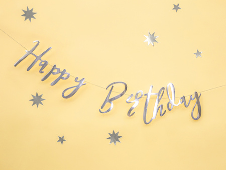 Baner Happy Birthday, srebrny, 16,5x62cm