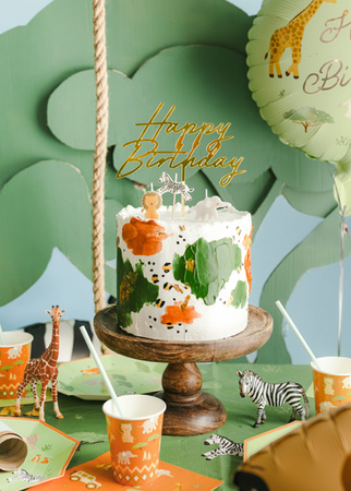 Topper akrylowy na tort Happy Birthday złoty 18 x 16,5 cm