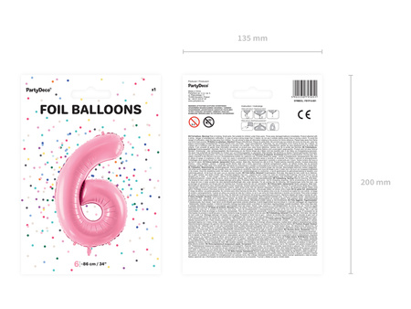 Balon foliowy Cyfra 6 różowy 86 cm