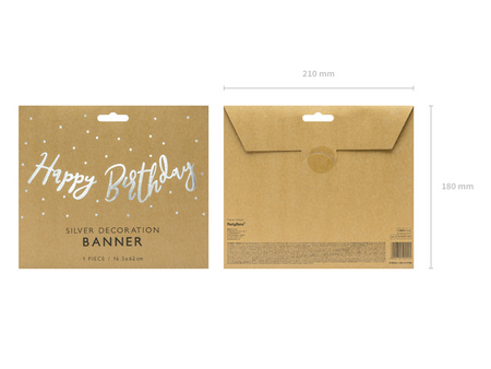 Baner Happy Birthday, srebrny, 16,5x62cm