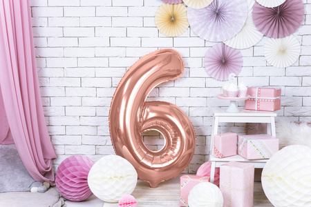 Balon foliowy Cyfra 6 różowe złoto 86 cm