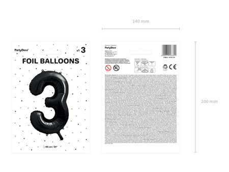 Balon foliowy Cyfra 3 czarny 86 cm