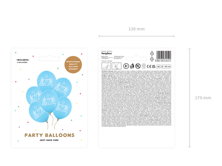 Balony 30cm, happy birthday, P. Baby Blue (1 op. / 6 szt.)