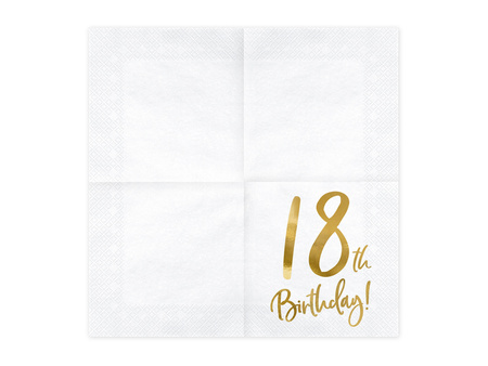 Serwetki papierowe 18 urodziny 18th Birthday białe 33 x 33 cm 20 szt.