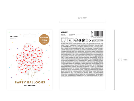 Balony lateksowe Walentynki Serduszka czerwone przezroczyste 30 cm 6 szt.