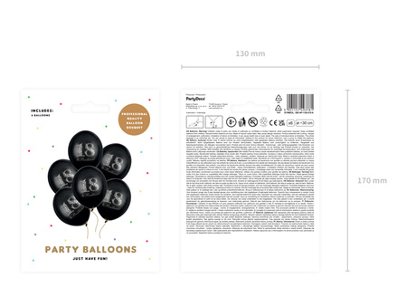 Balony lateksowe 18 urodziny Happy 18 Birthday Brilliant Pastel czarne 30 cm 6 szt.
