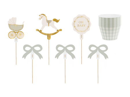 Zestaw Baby Shower do muffinek Oh Baby jasnozielony 6 szt.