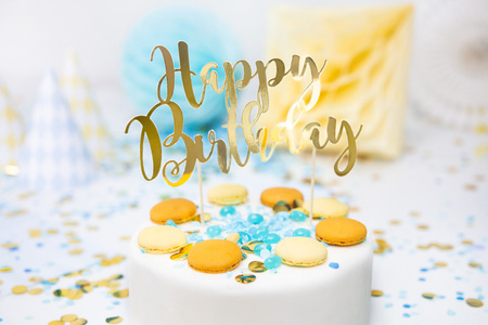 Topper na tort Happy Birthday złoty 22,5 cm