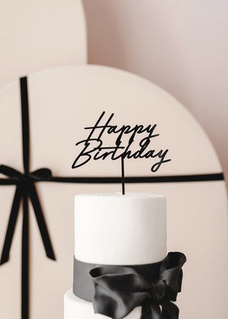 Topper akrylowy na tort Happy Birthday, czarny, 16.5 cm