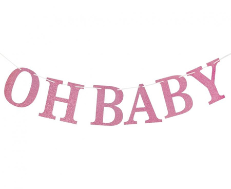 Girlanda papierowa Baby Shower brokatowa Oh Baby DIY jasnoróżowa 300 cm