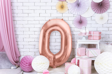 Balon foliowy Cyfra 0 różowe złoto 86 cm