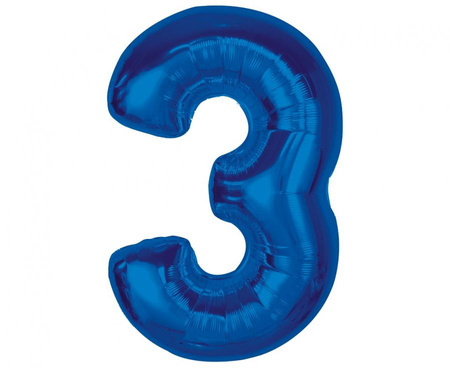Balon foliowy Smart, cyfra 3, niebieska, 92 cm