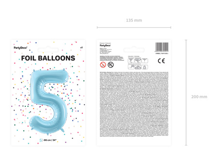 Balon foliowy Cyfra 5 jasnoniebieski 86 cm