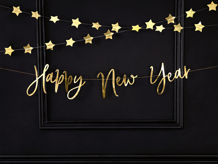 Baner Sylwester Happy New Year złoty 66 x 18 cm